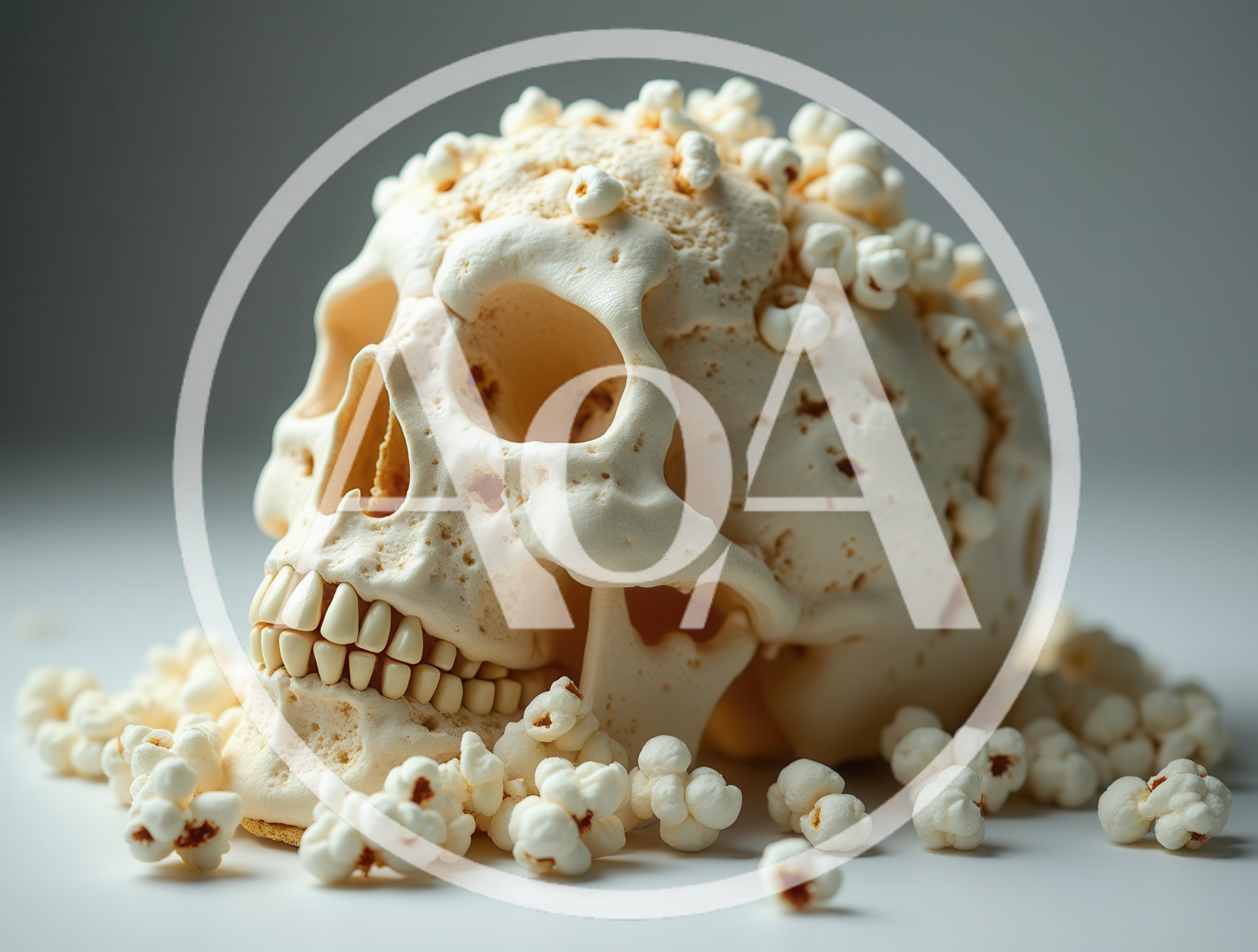 Human Skull Made Of Popcorn On White Background