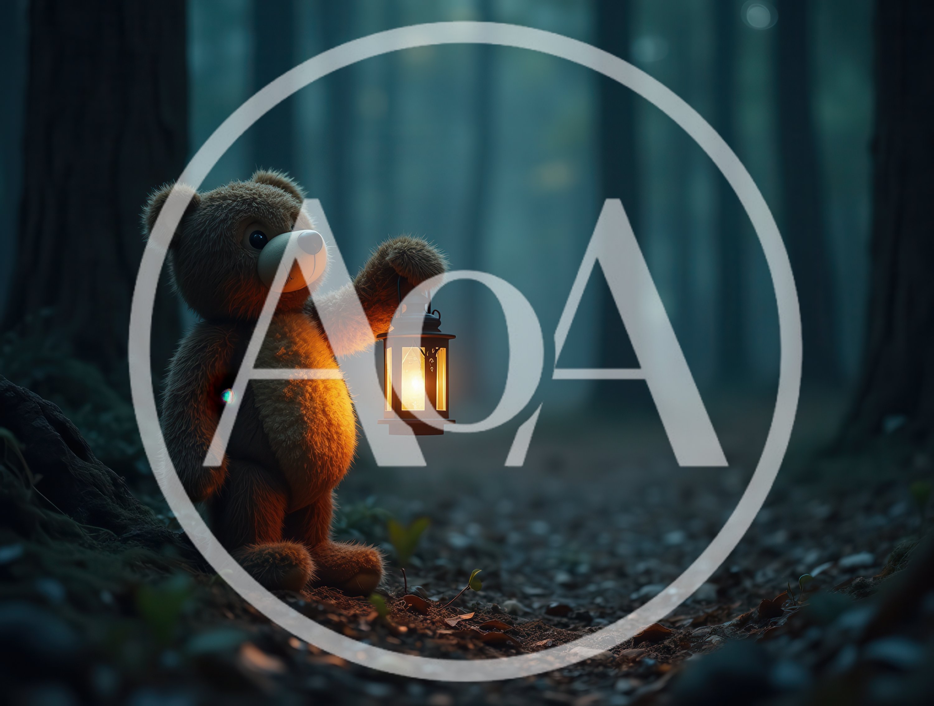 Teddy Bear Holding A Lantern In A Dark Forest