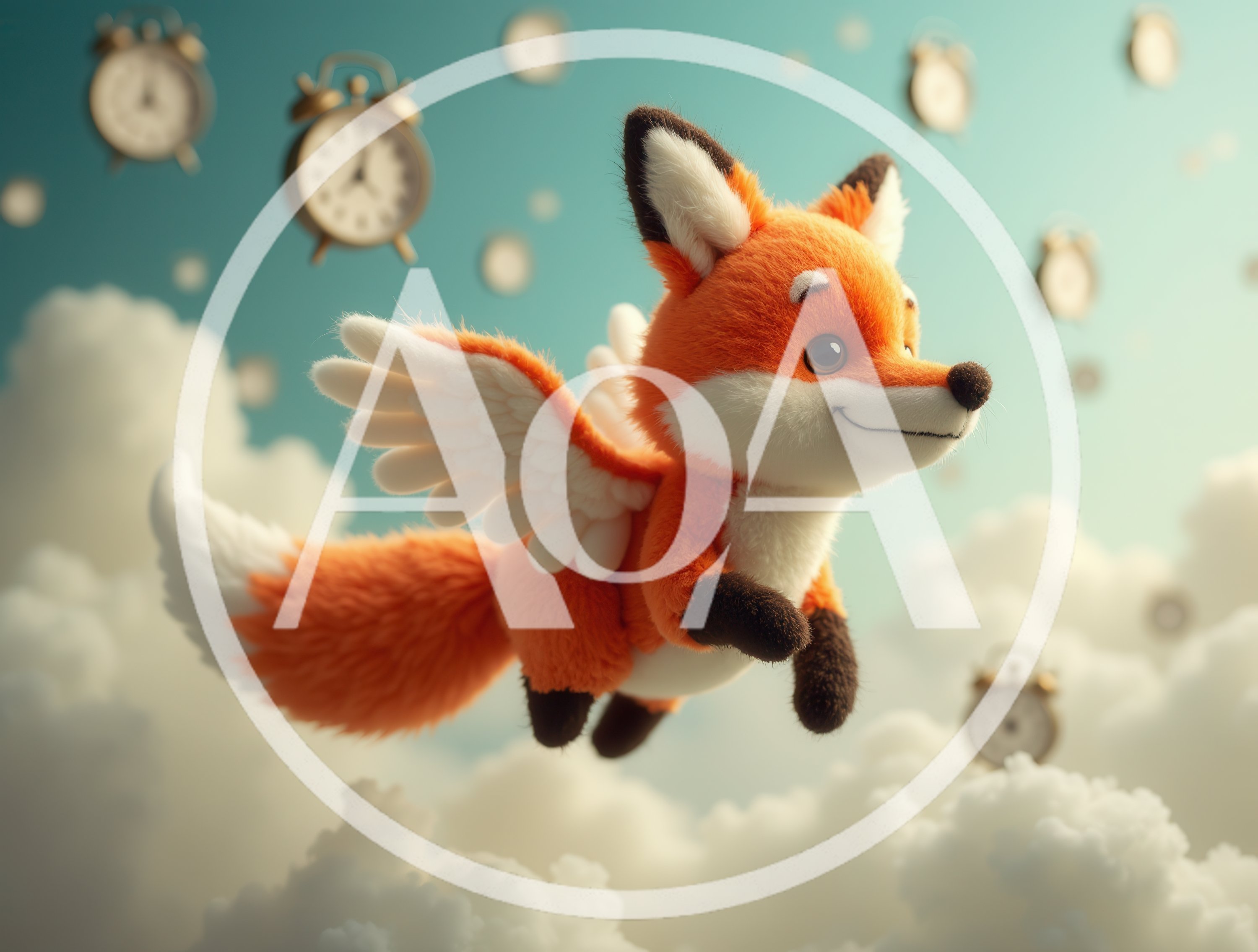 Cute Winged Fox Flying Through Dreamy Clouds