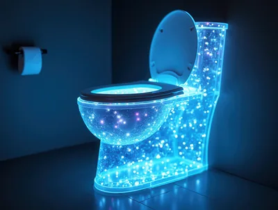 Glowing Neon Galaxy Themed Toilet in Dark Bathroom