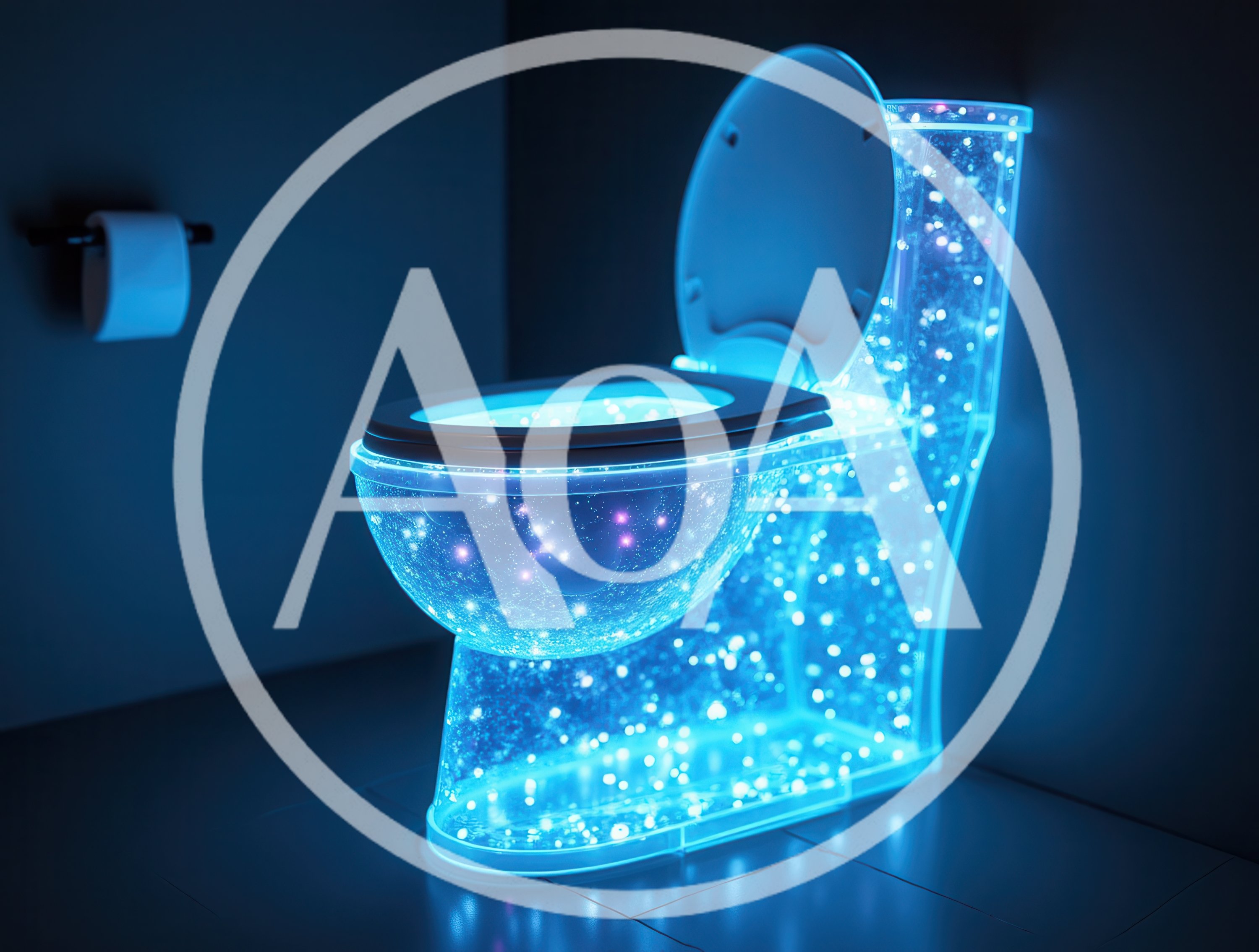 Glowing Neon Galaxy Themed Toilet in Dark Bathroom