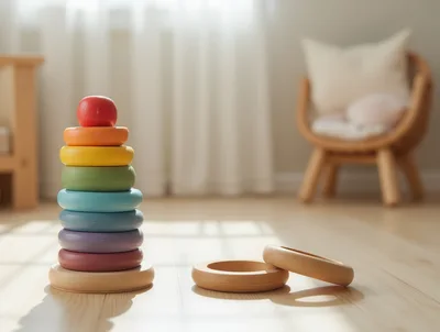 Wooden Stacking Ring Toy on Nursery Floor