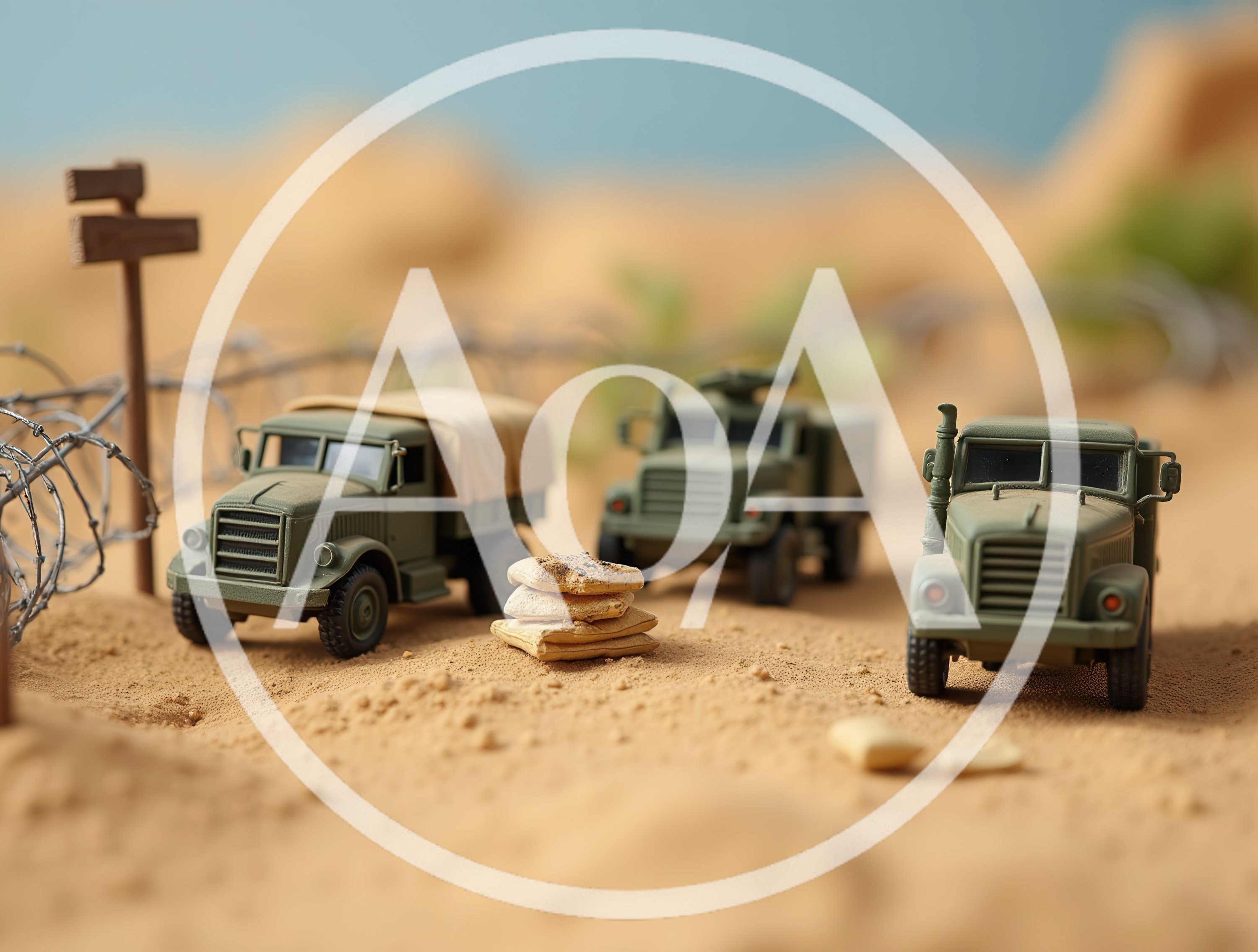 Miniature Military Trucks in a Desert Diorama