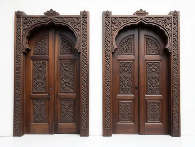 Two Ornate Carved Wooden Double Doors