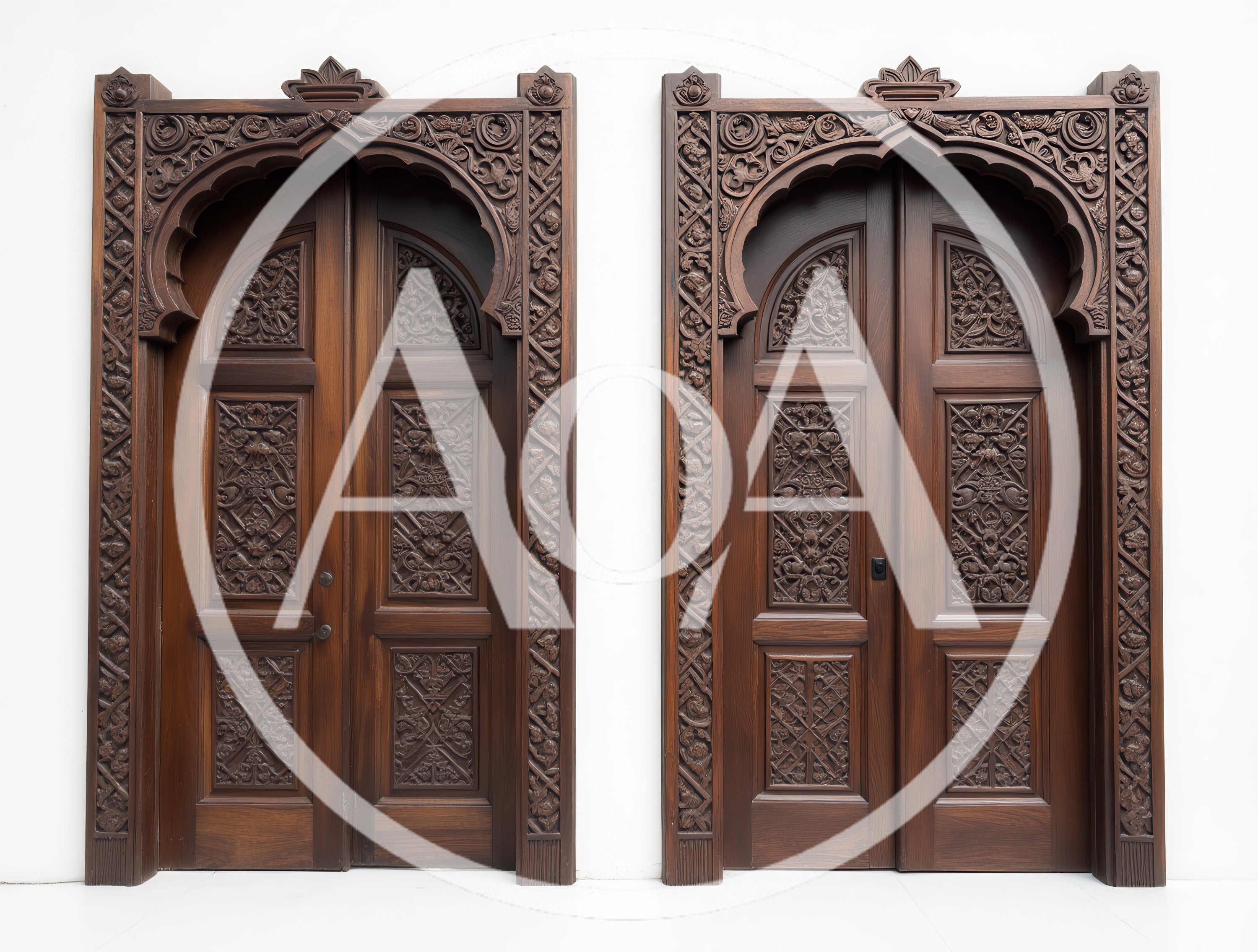 Two Ornate Carved Wooden Double Doors