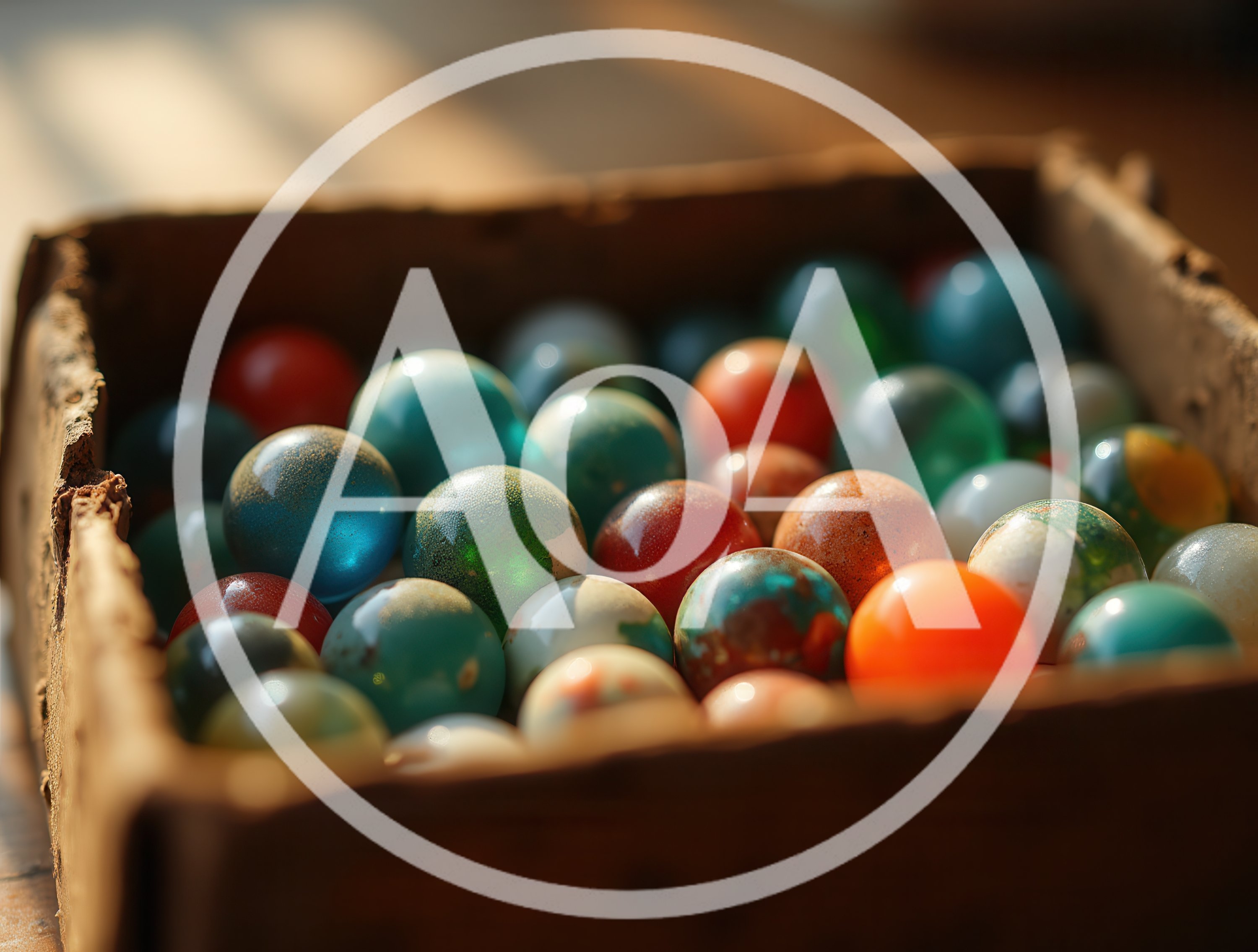 Vintage Marbles In A Weathered Cardboard Box