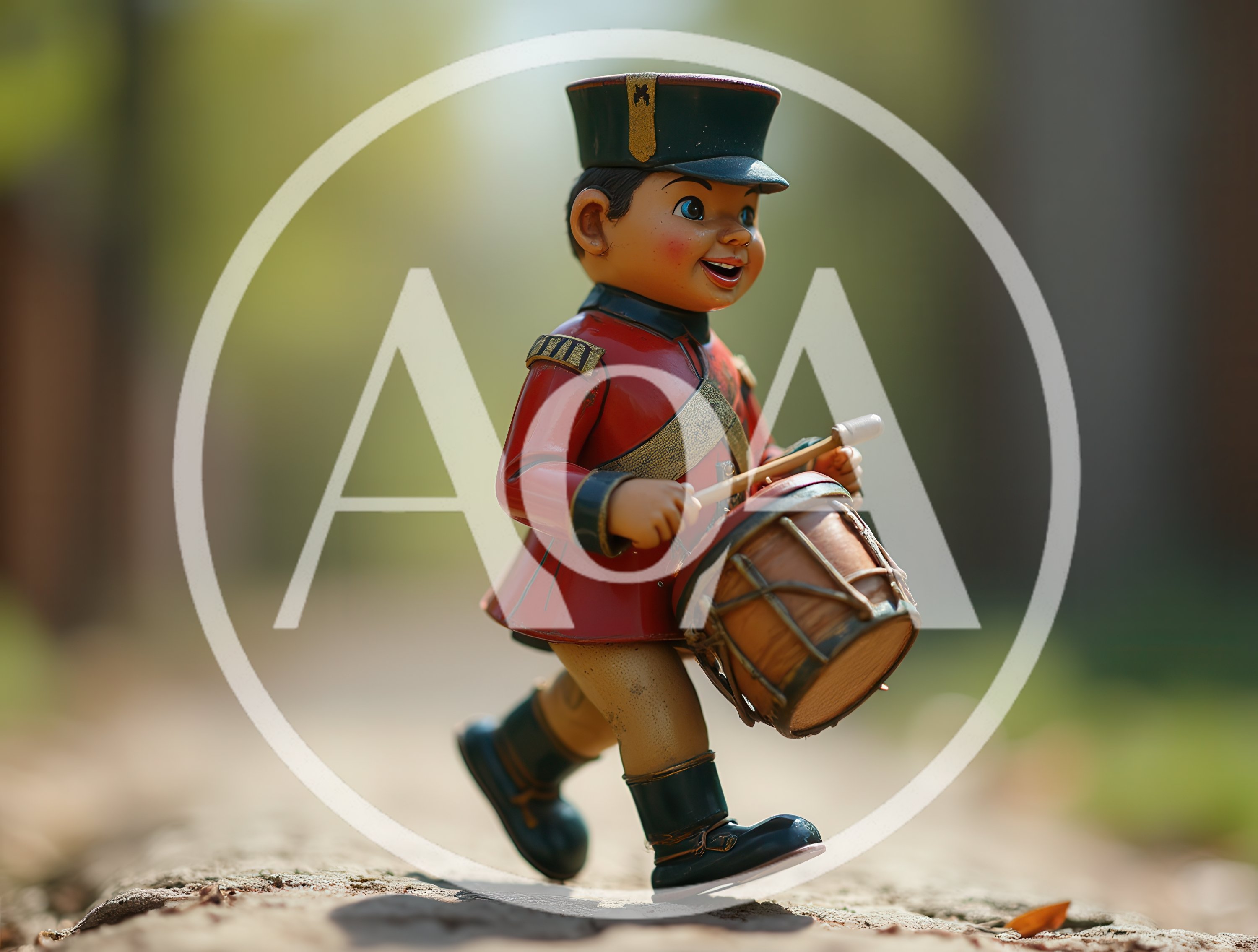 Vintage Toy Soldier Drummer Walking Outdoors