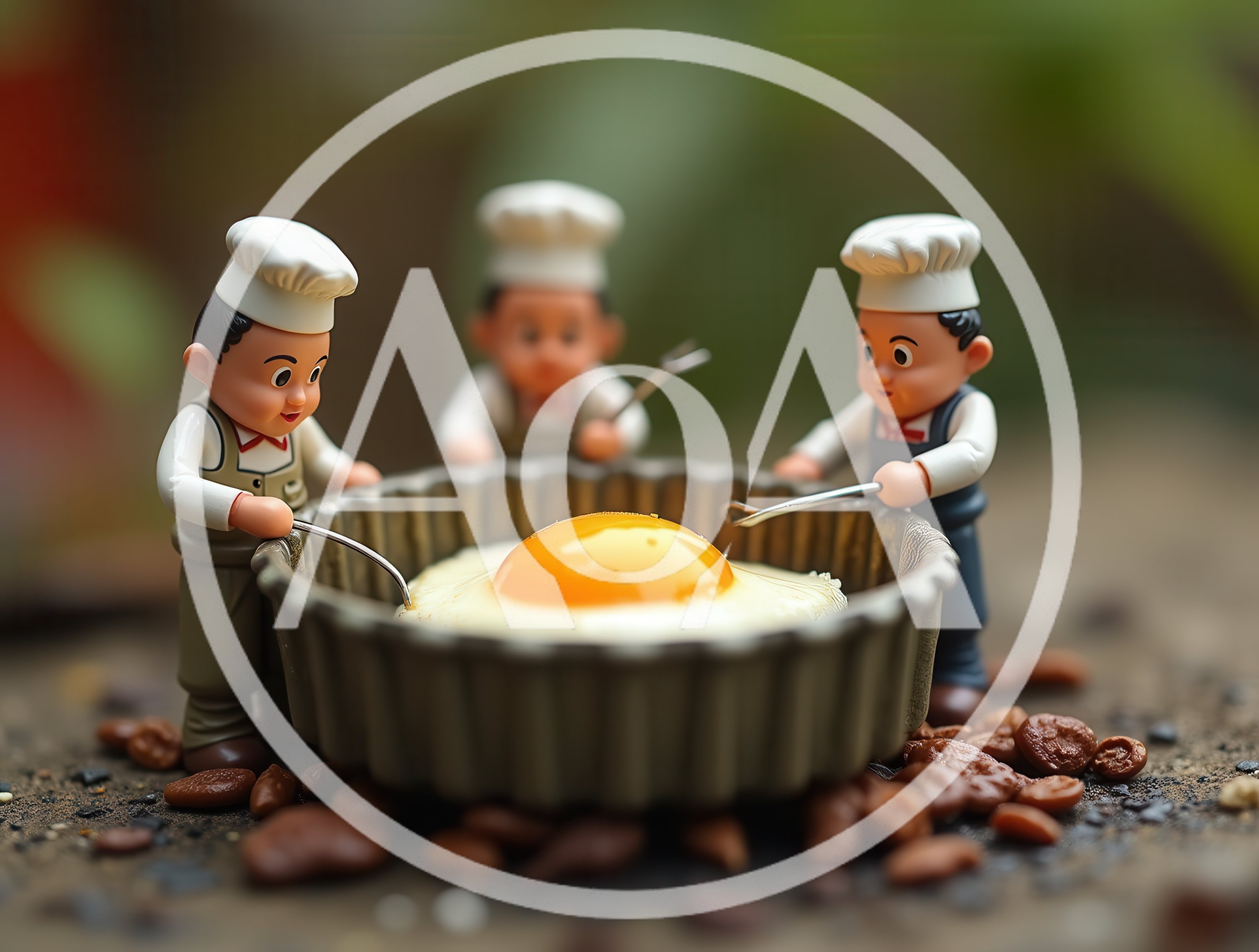 Miniature Chef Figurines Preparing A Fried Egg