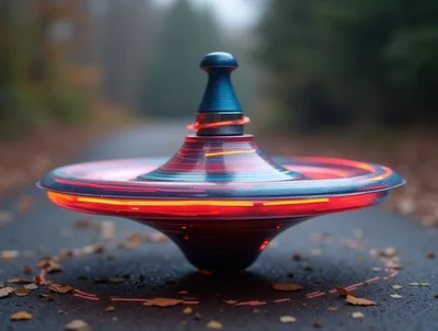 Spinning Metal Top Toy on Asphalt Road