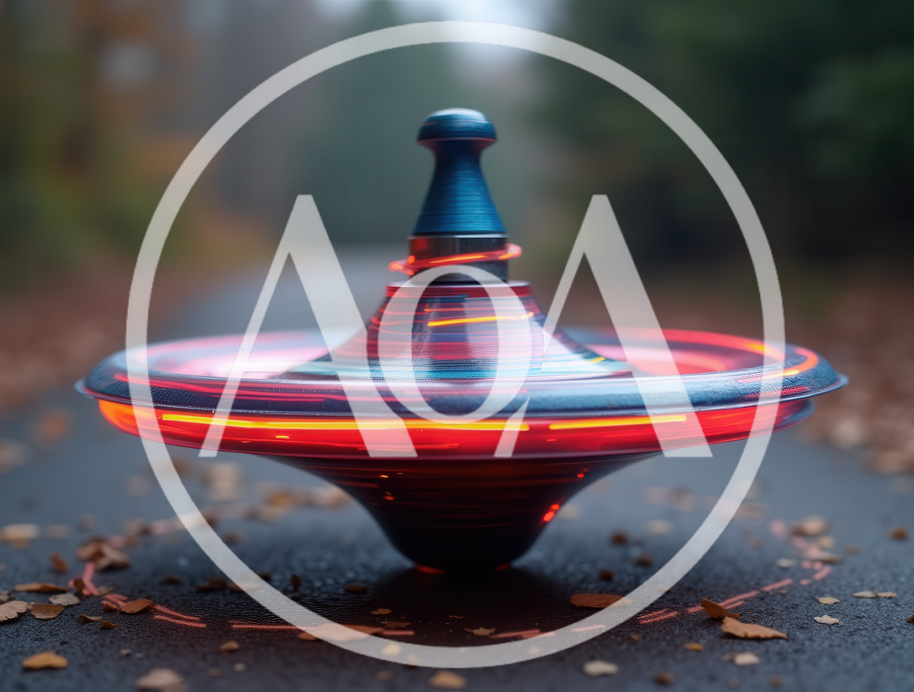 Spinning Metal Top Toy on Asphalt Road
