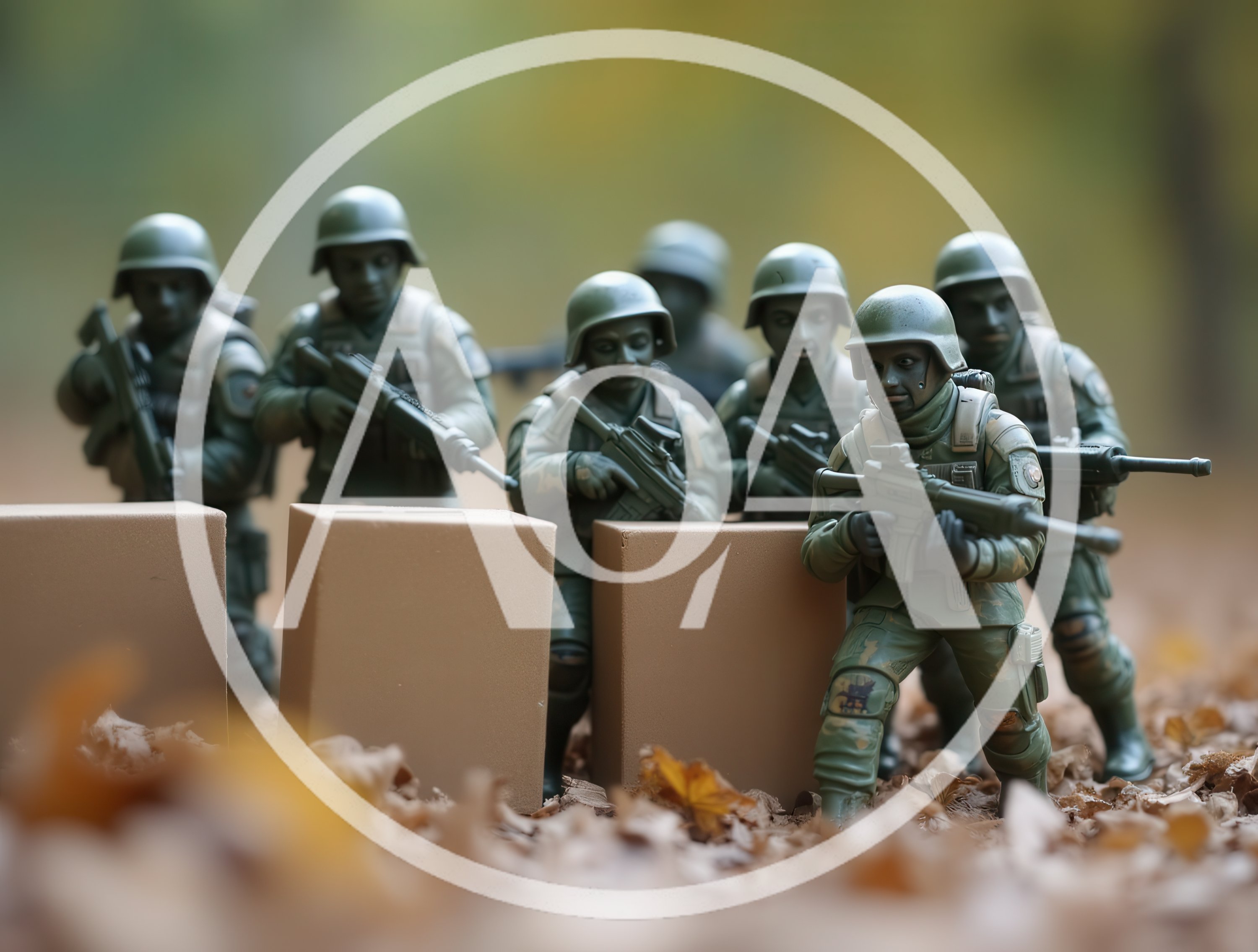 Toy Soldiers Standing Behind Cardboard Barriers