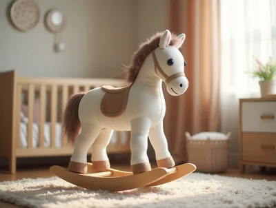 White Plush Rocking Horse In A Nursery