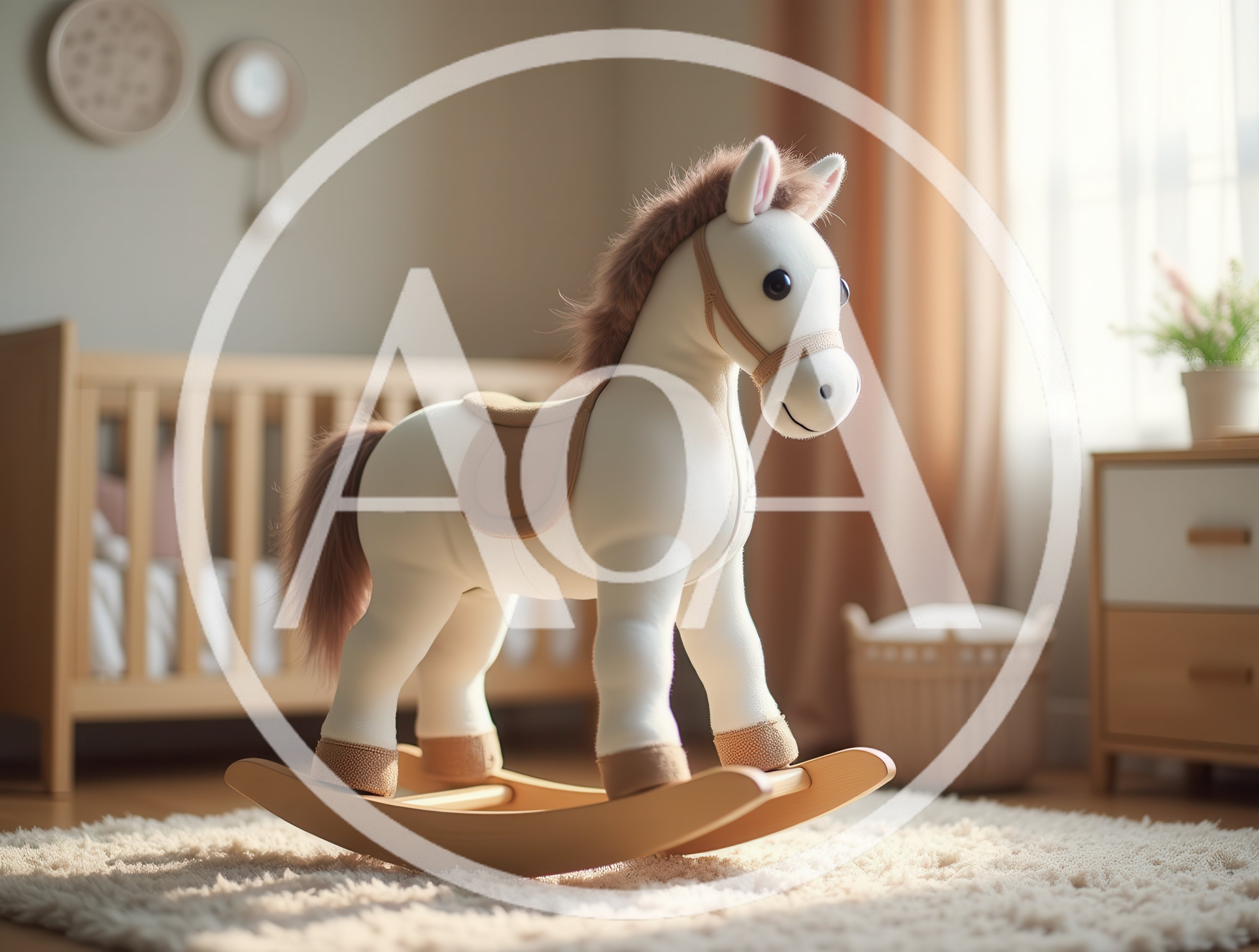 White Plush Rocking Horse In A Nursery