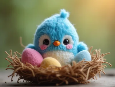 Plush Blue Bird Toy Sitting In A Nest