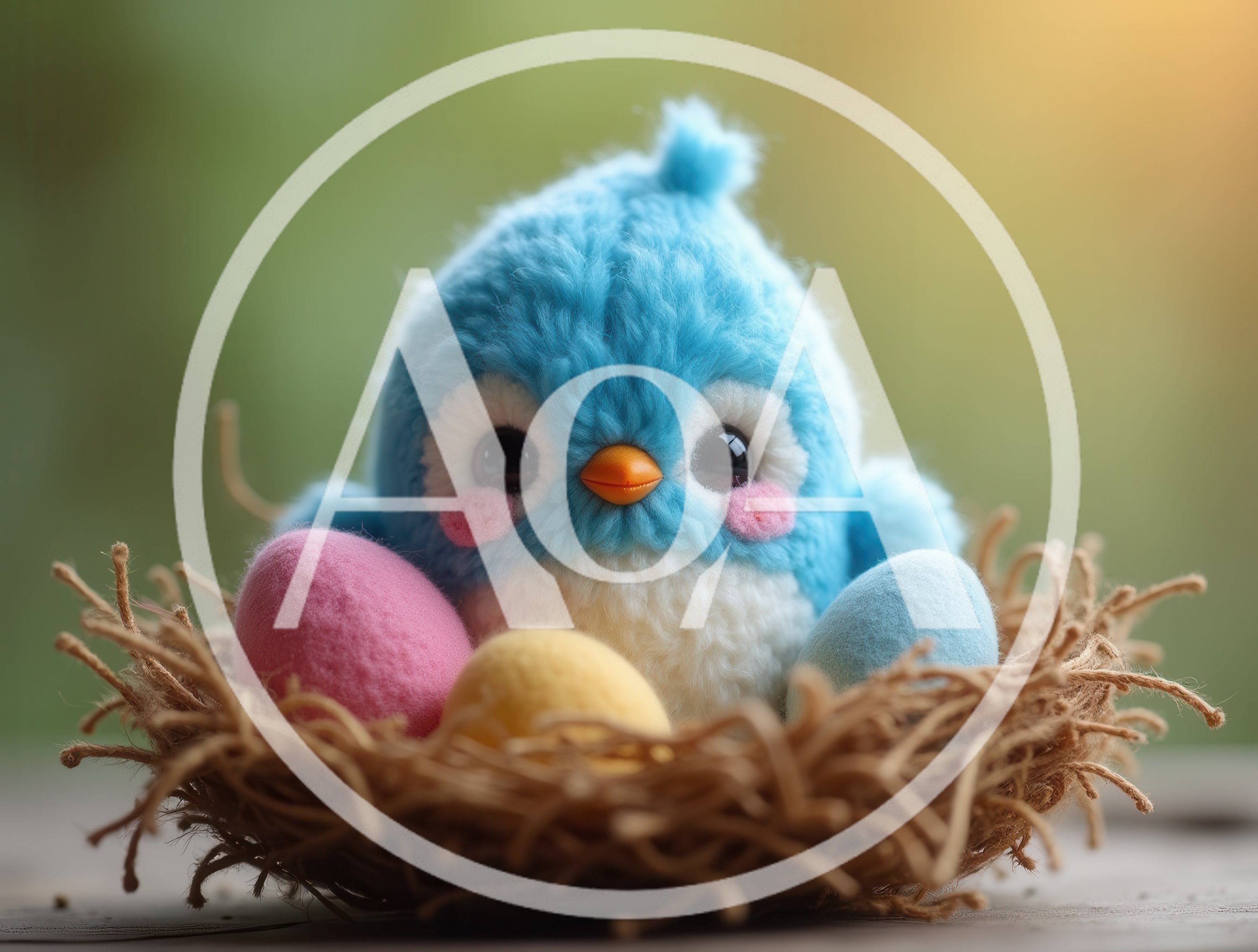 Plush Blue Bird Toy Sitting In A Nest