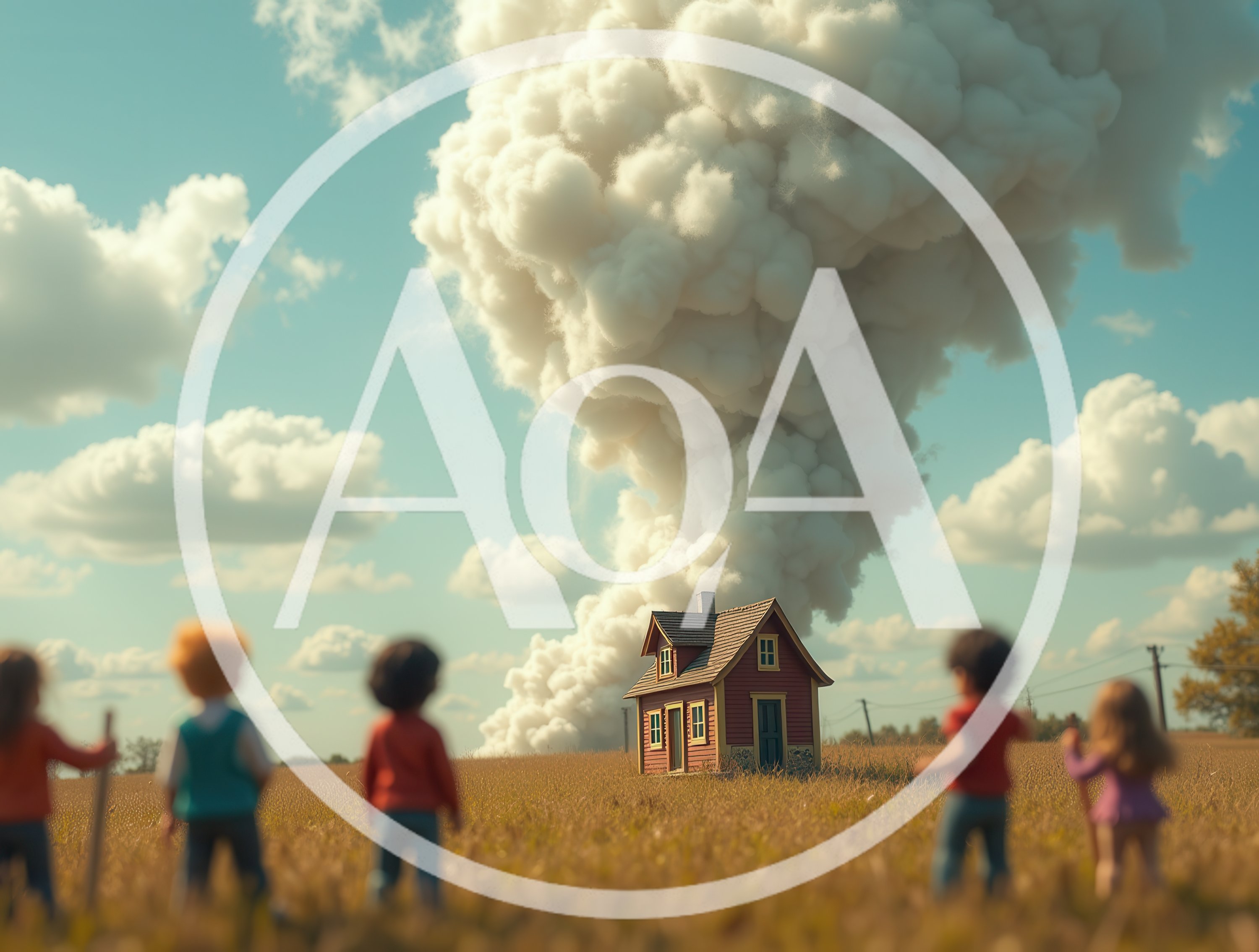 Children Watching A House With A Massive Smoke Cloud