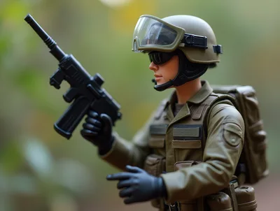 Action Figure Soldier Holding A Toy Rifle