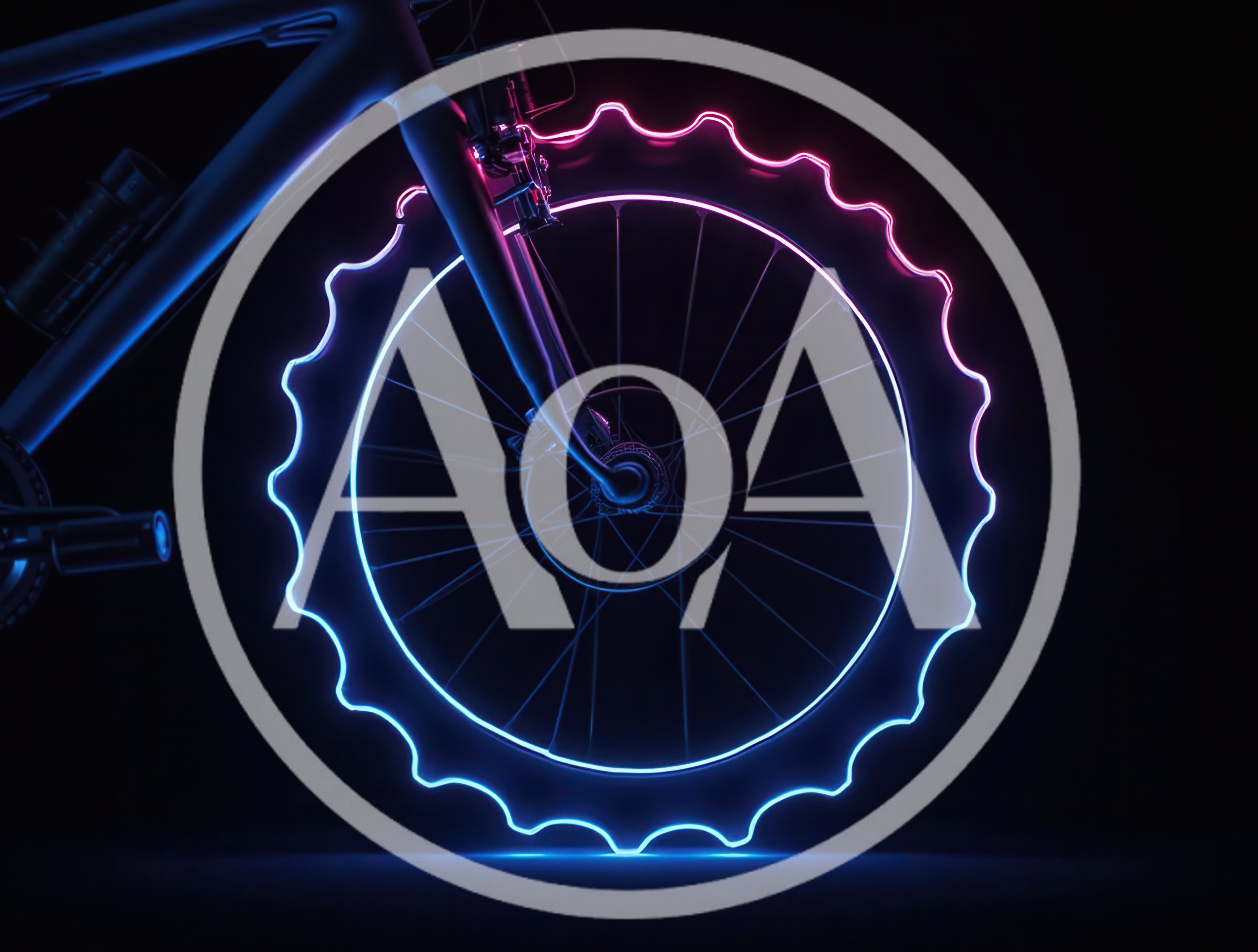 Neon Glowing Bicycle Wheel In Dark Studio