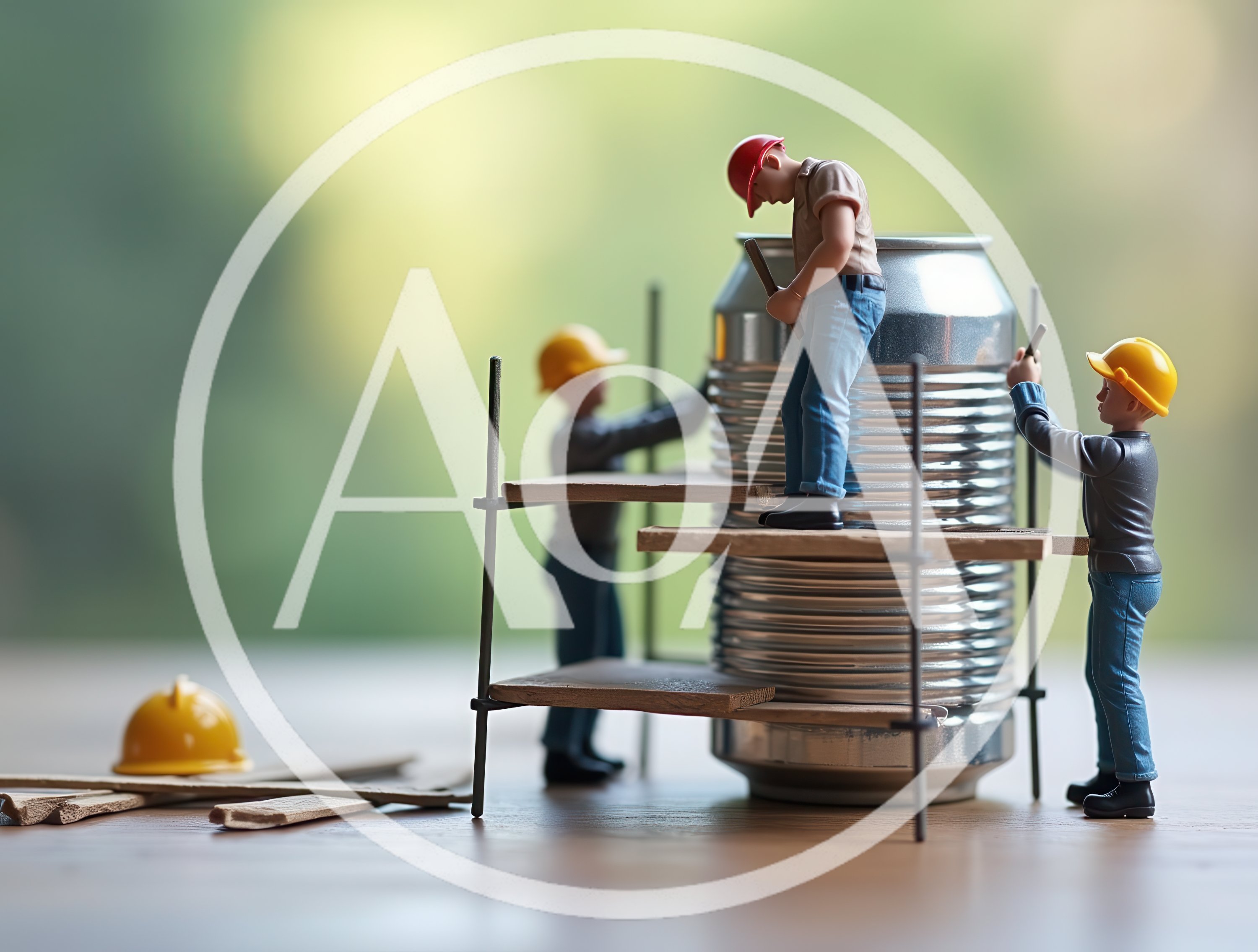 Miniature Construction Workers Building Around A Metal Can