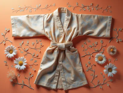 Flat Lay Of A Kimono Robe With Floral Accents