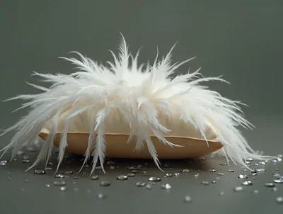White Feather Pillow With Water Droplets