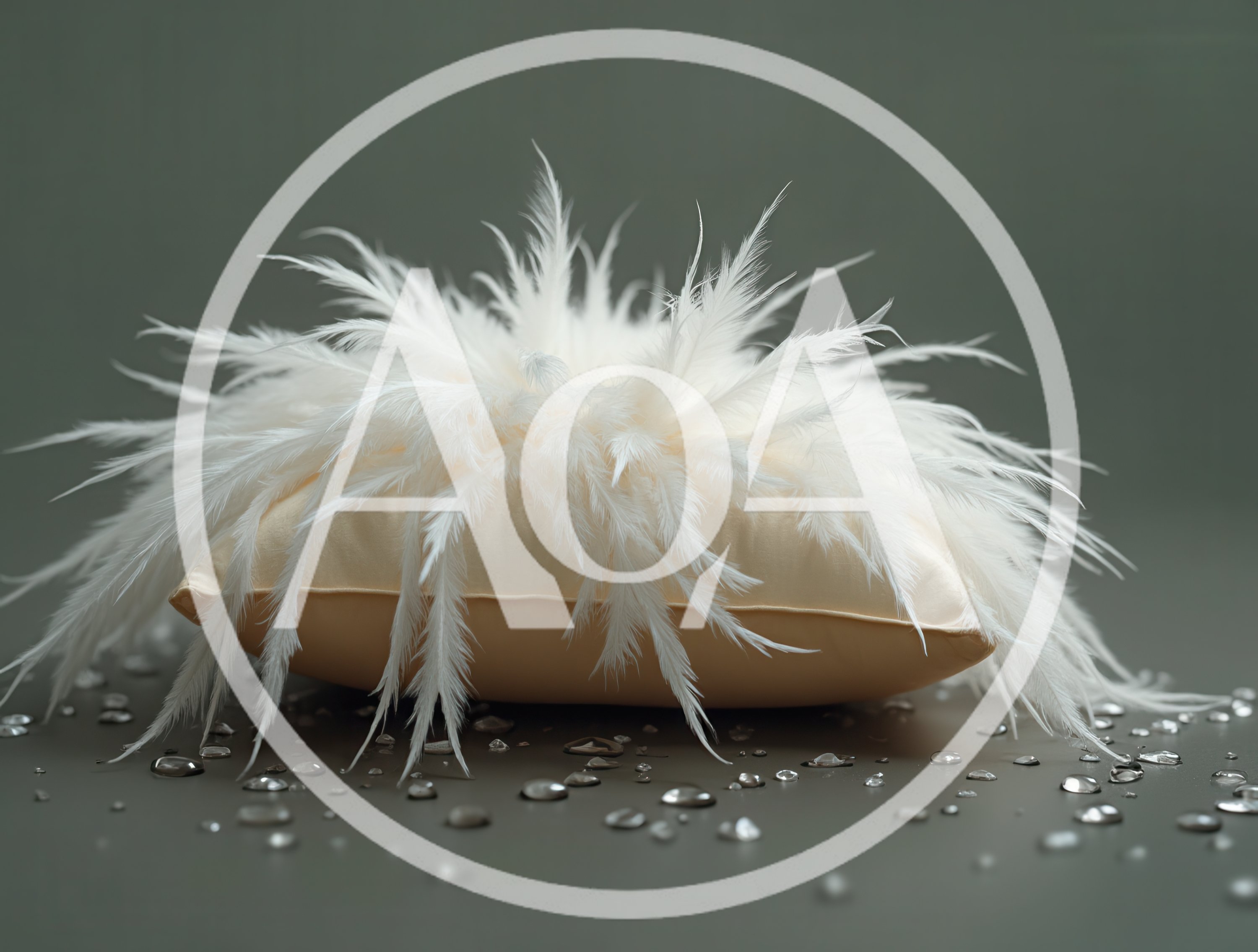 White Feather Pillow With Water Droplets