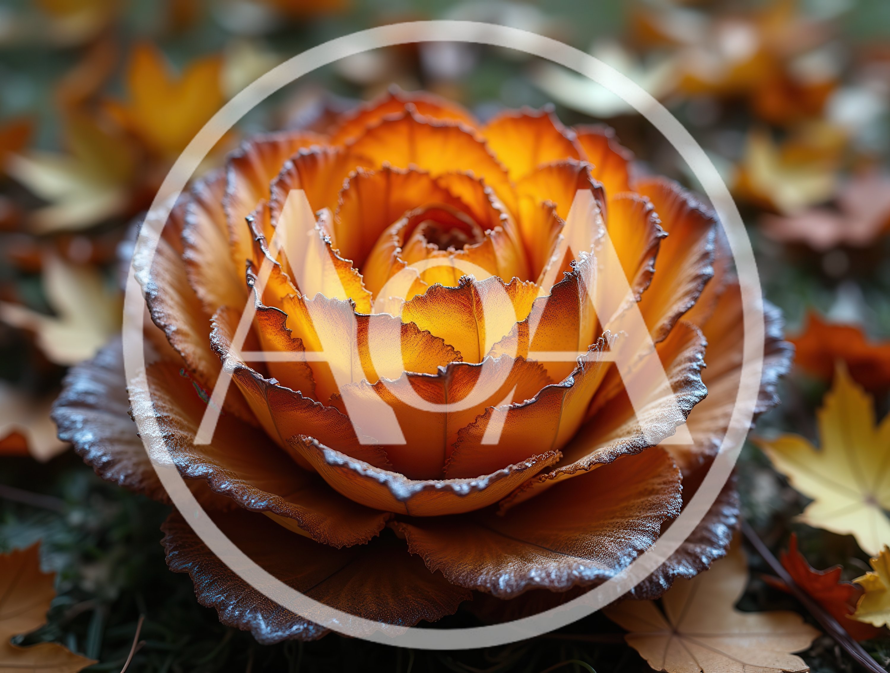 Ornamental Cabbage Flower With Autumn Leaves