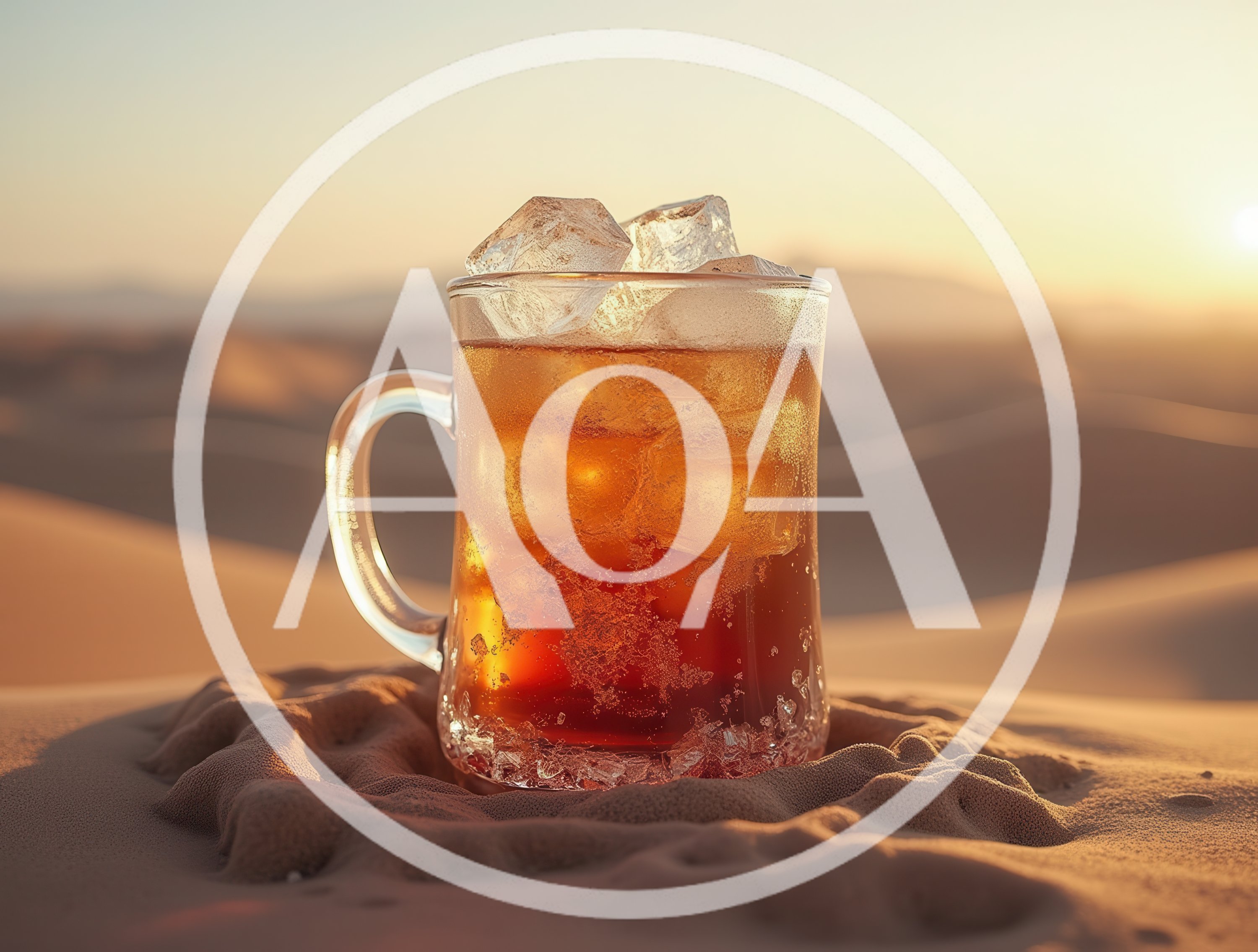 Iced Beverage In A Glass Mug On Desert Sand