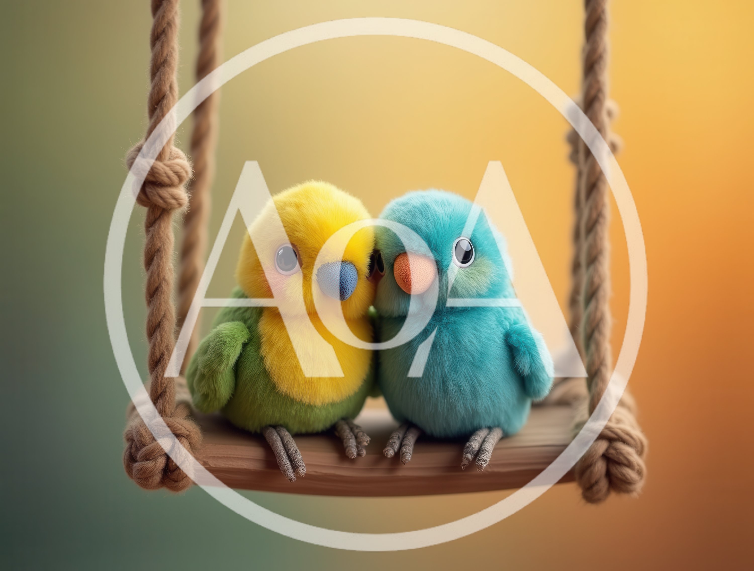 Two Fluffy Plush Birds Sitting Together On A Swing