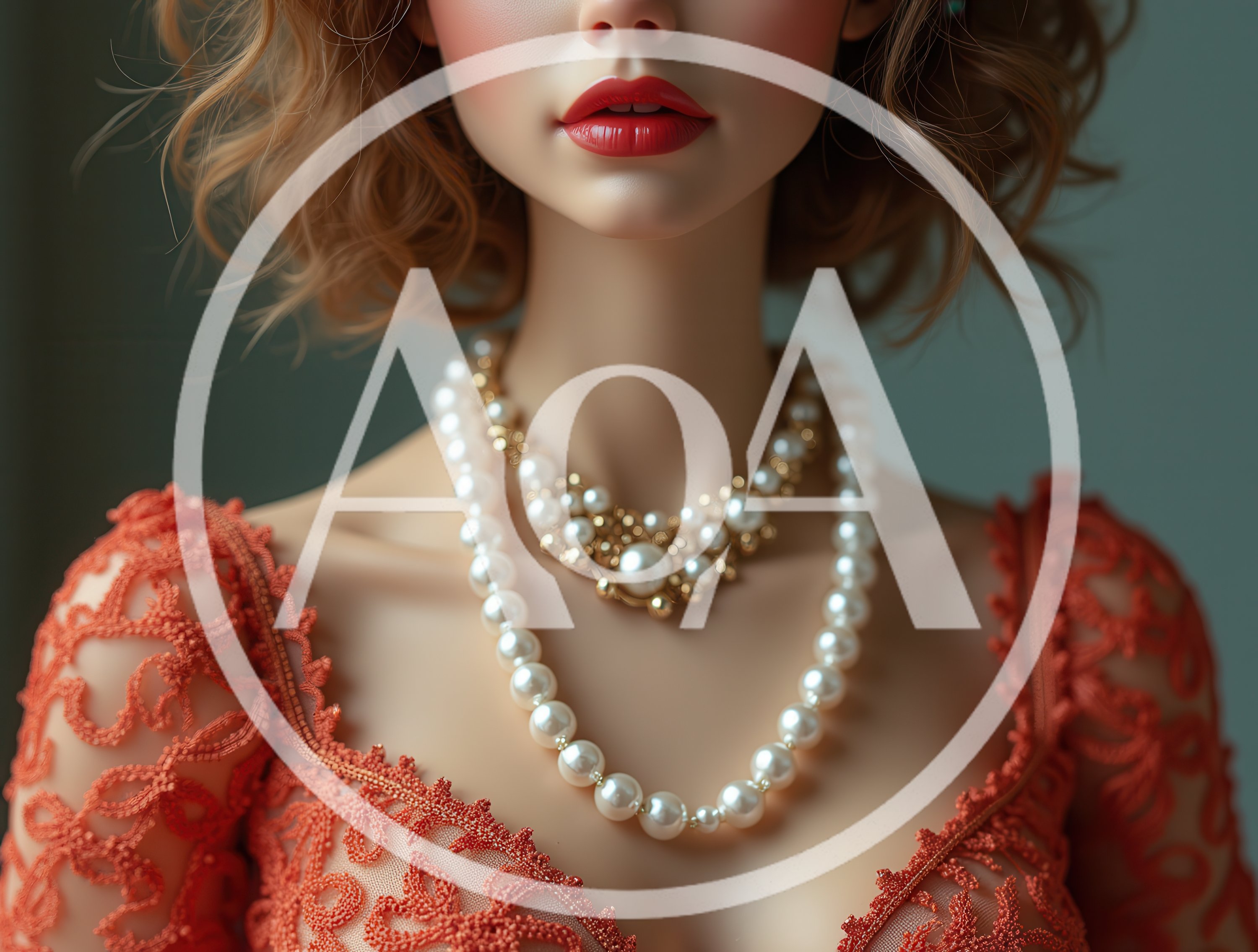 Elegant Woman Wearing Pearl Necklace And Lace Dress