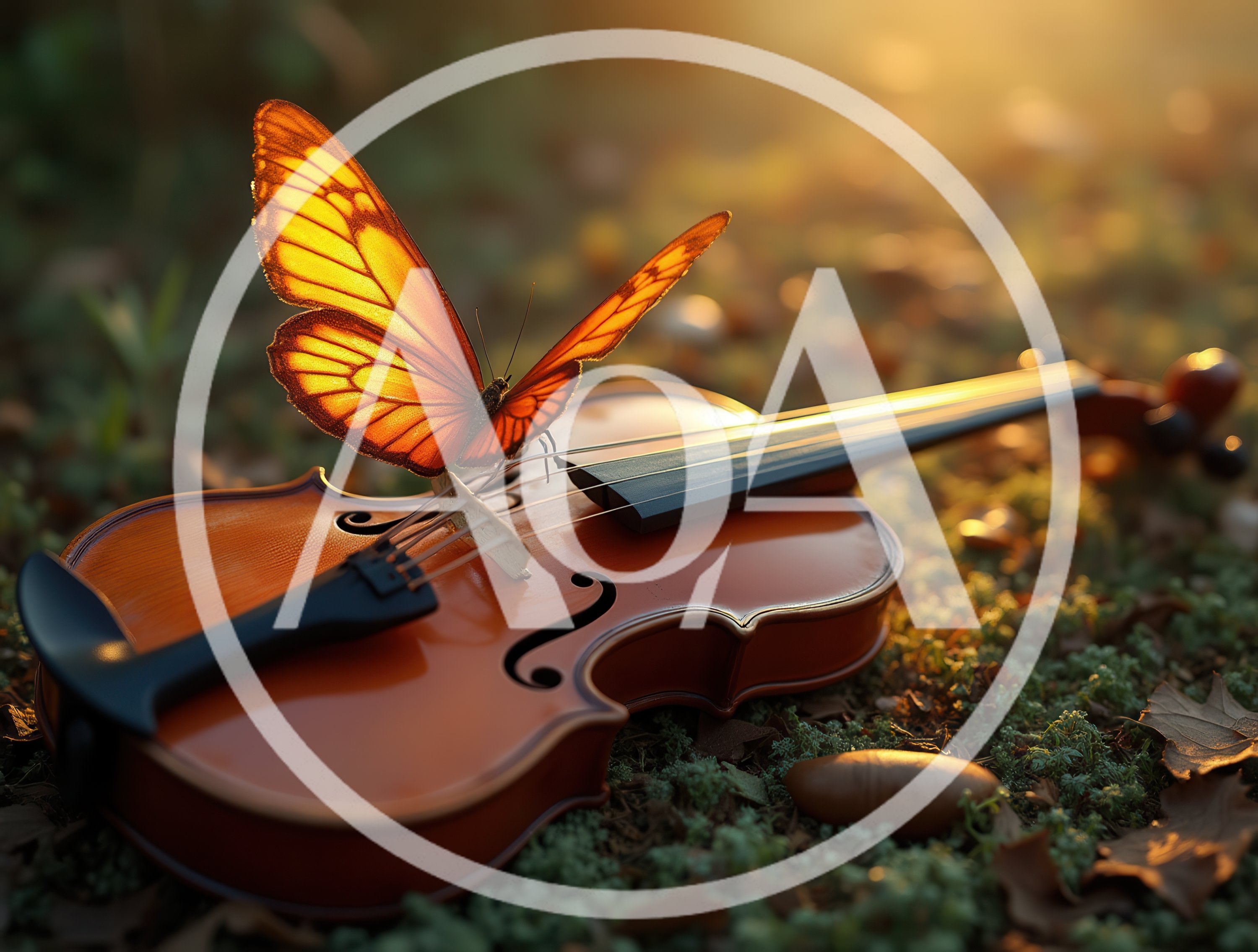 Orange Butterfly Resting on a Violin in Nature