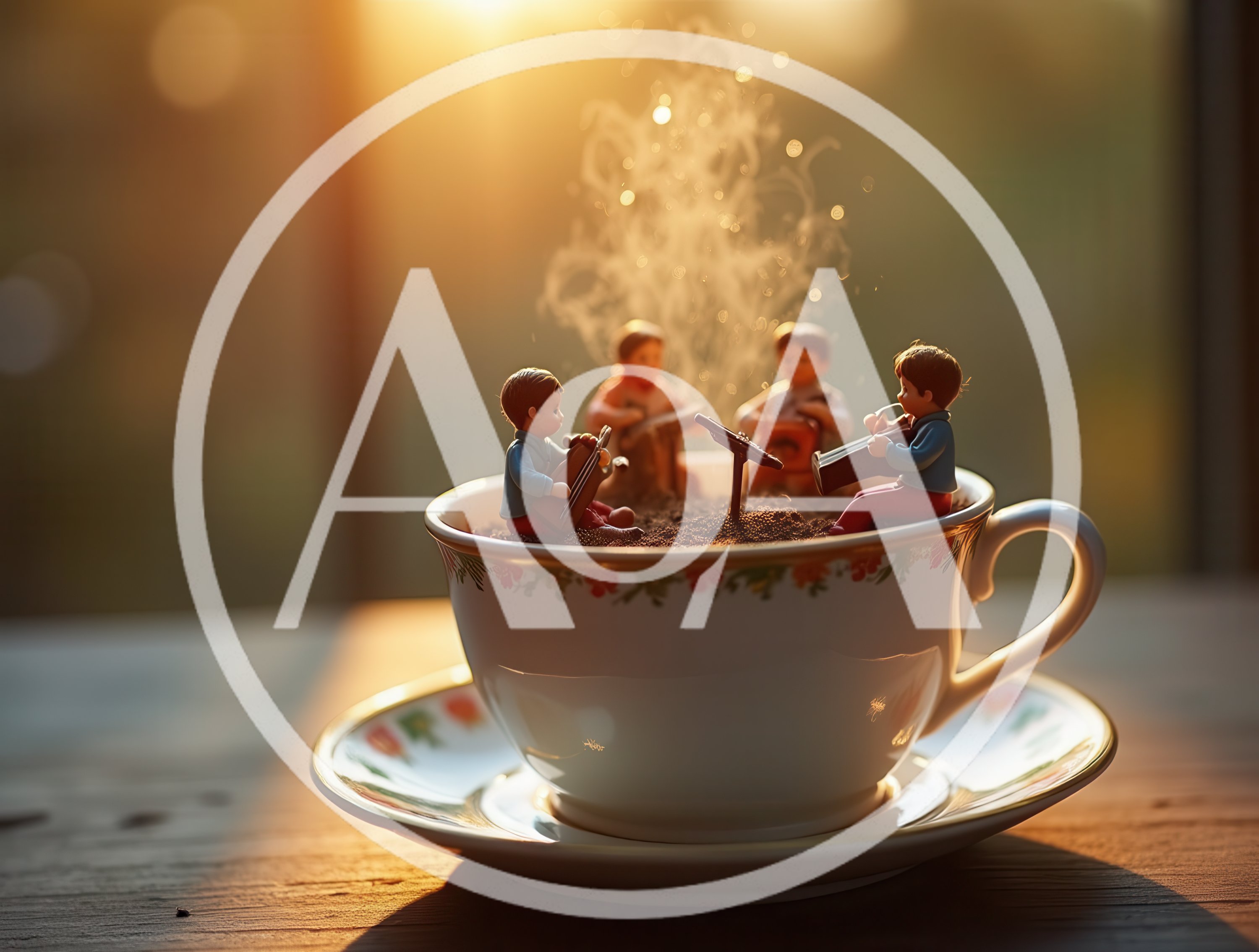 Miniature Figurines Playing Music Inside A Teacup