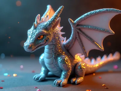 Sparkling Silver Baby Dragon Figurine