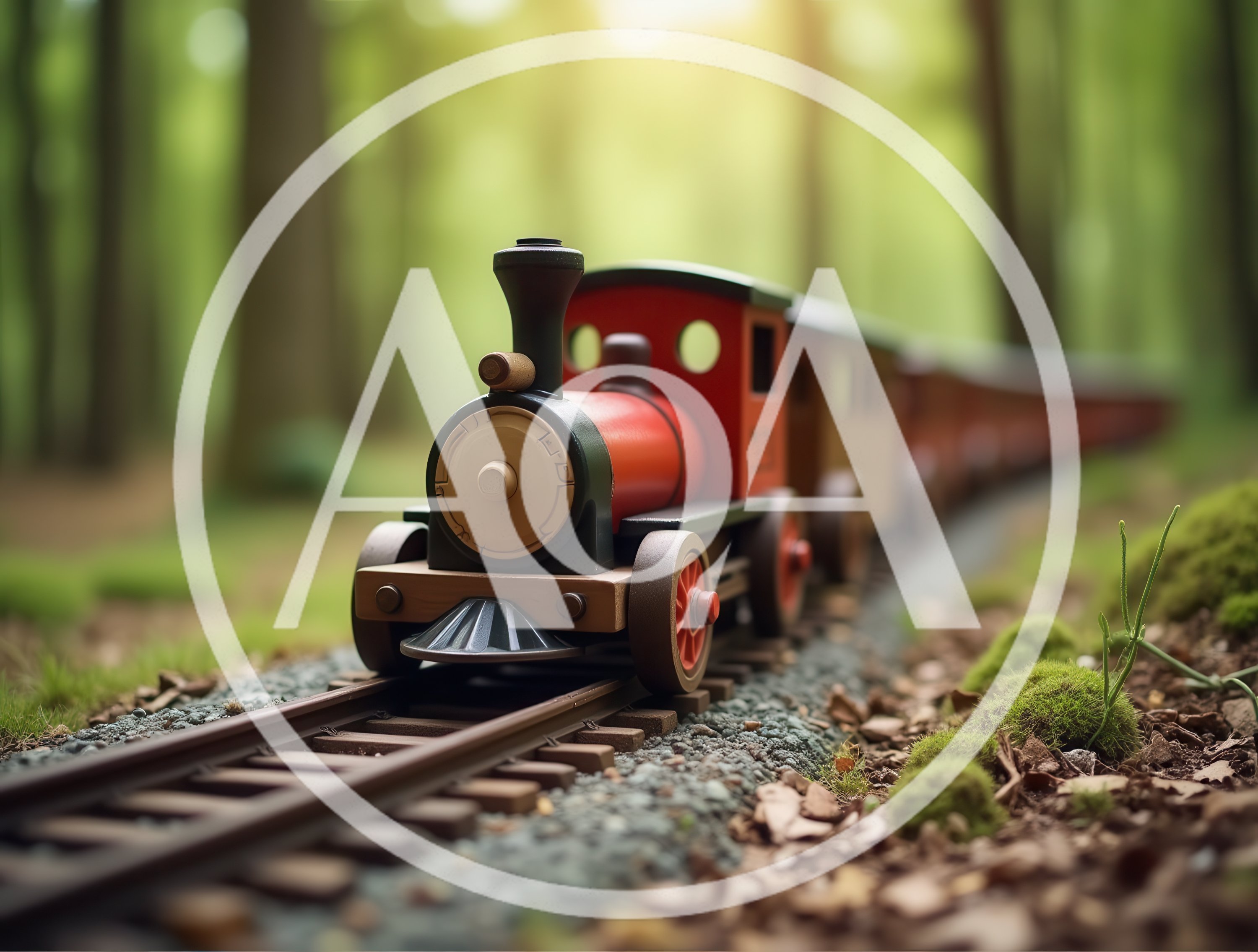 Miniature Toy Train On Tracks In Forest