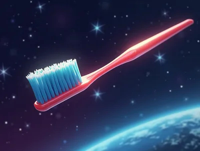 Red Toothbrush Floating in Outer Space