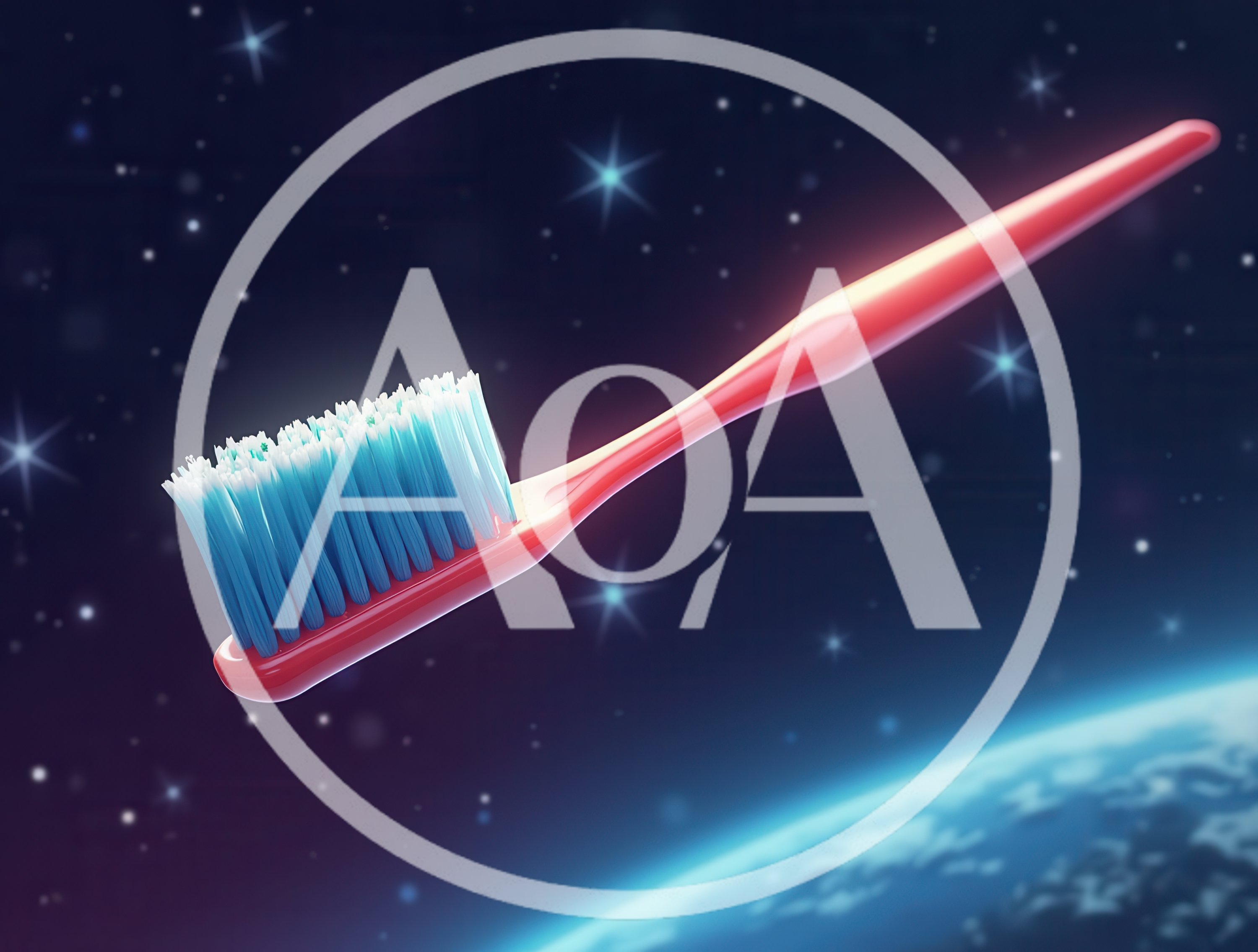 Red Toothbrush Floating in Outer Space