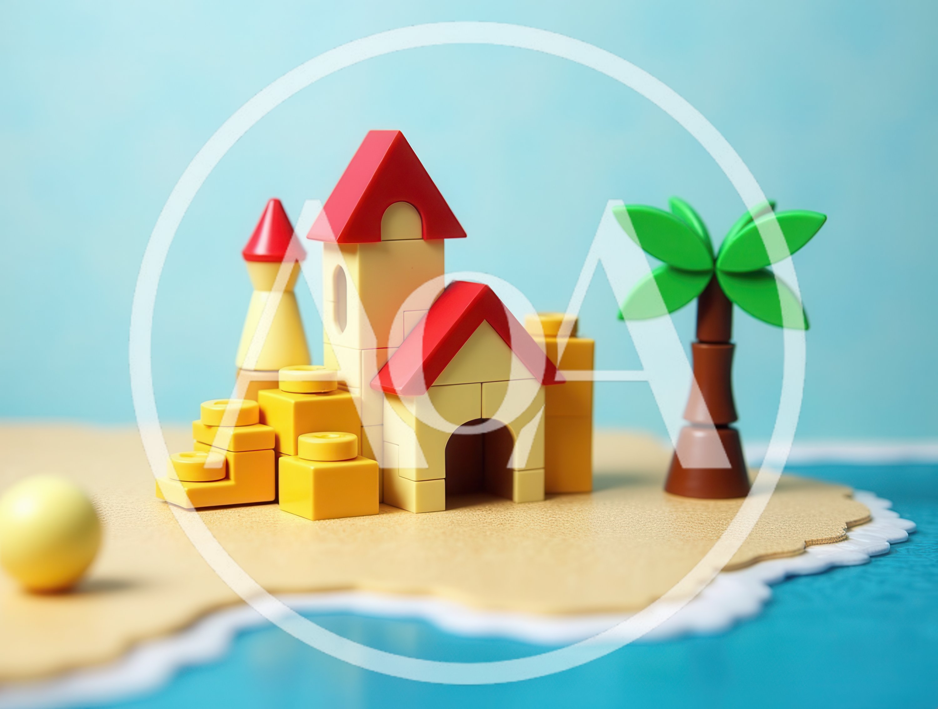 Toy Building Block Castle On A Miniature Island