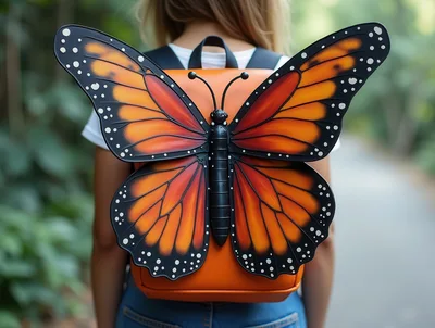 Person Wearing A Monarch Butterfly Shaped Backpack