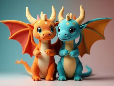Two Cute Cartoon Dragon Plush Toys