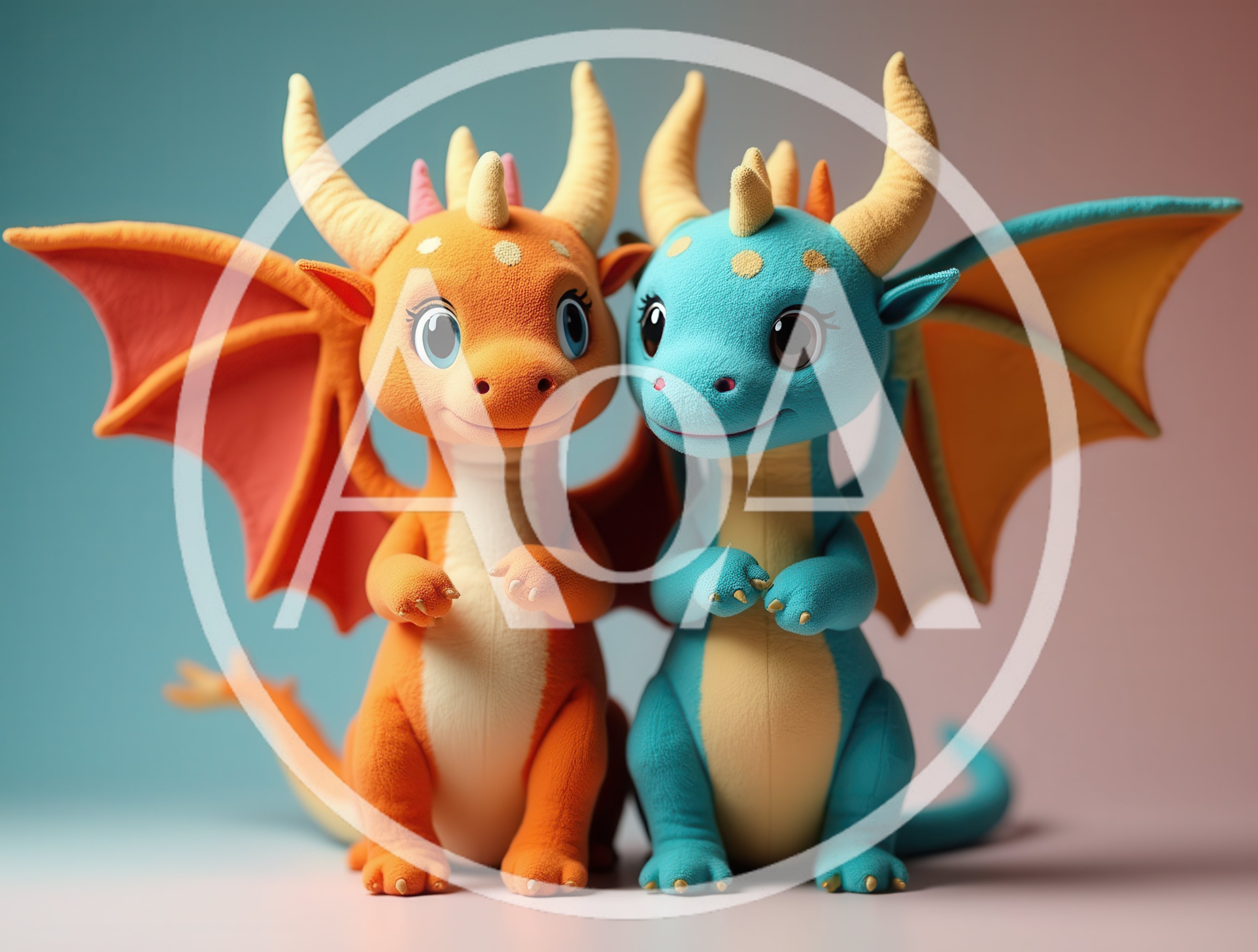 Two Cute Cartoon Dragon Plush Toys