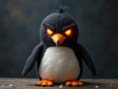 Angry Plush Penguin Toy With Glowing Eyes