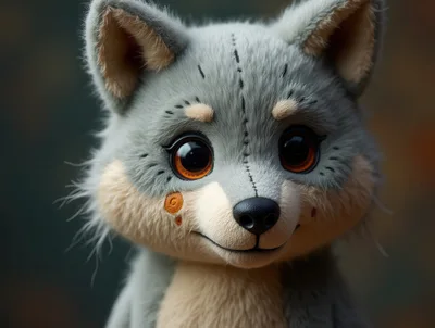 Cute Plush Wolf Toy Portrait