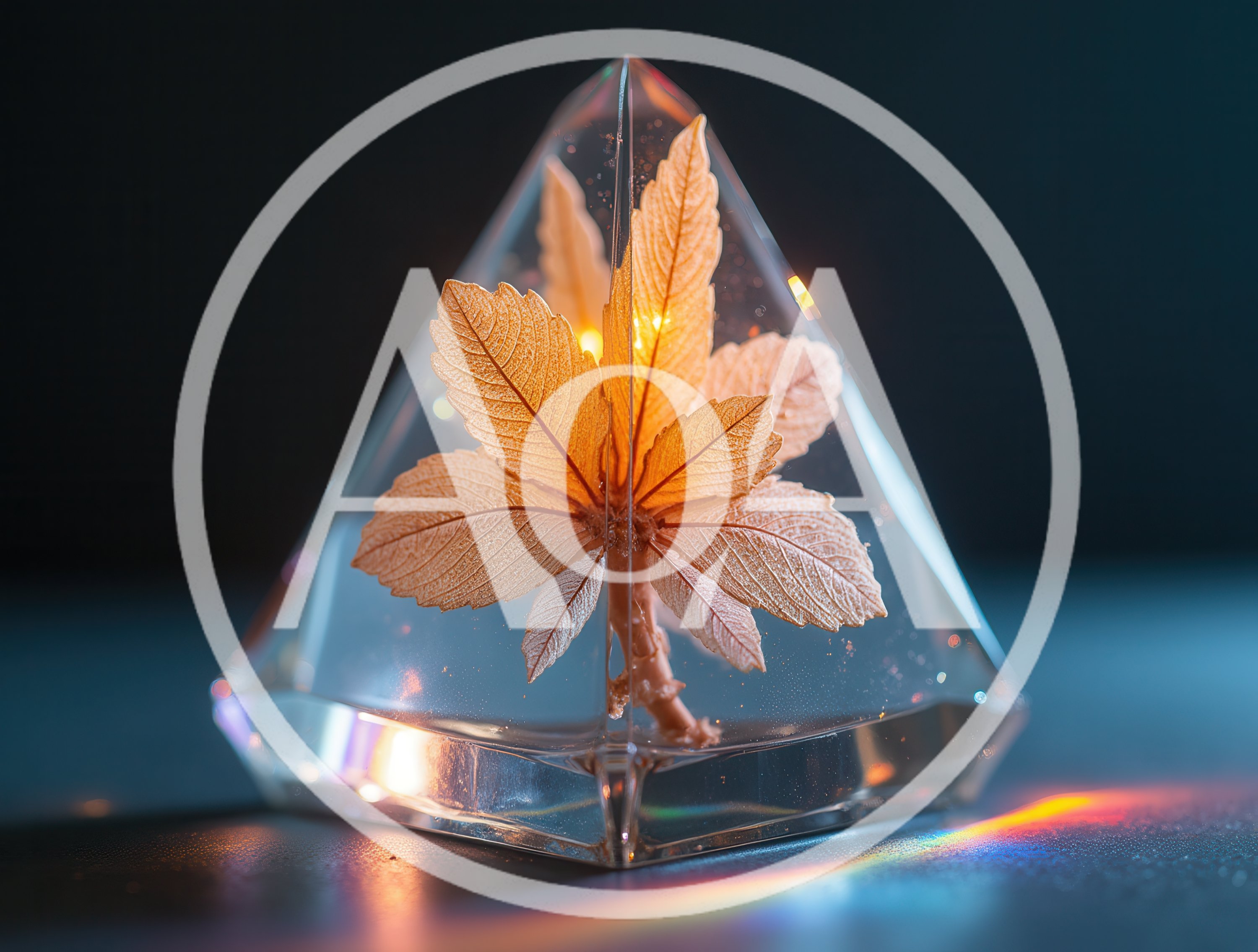 Golden Leaf Encased In A Clear Resin Pyramid