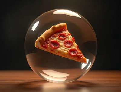 Pepperoni Pizza Slice Floating Inside A Glass Sphere