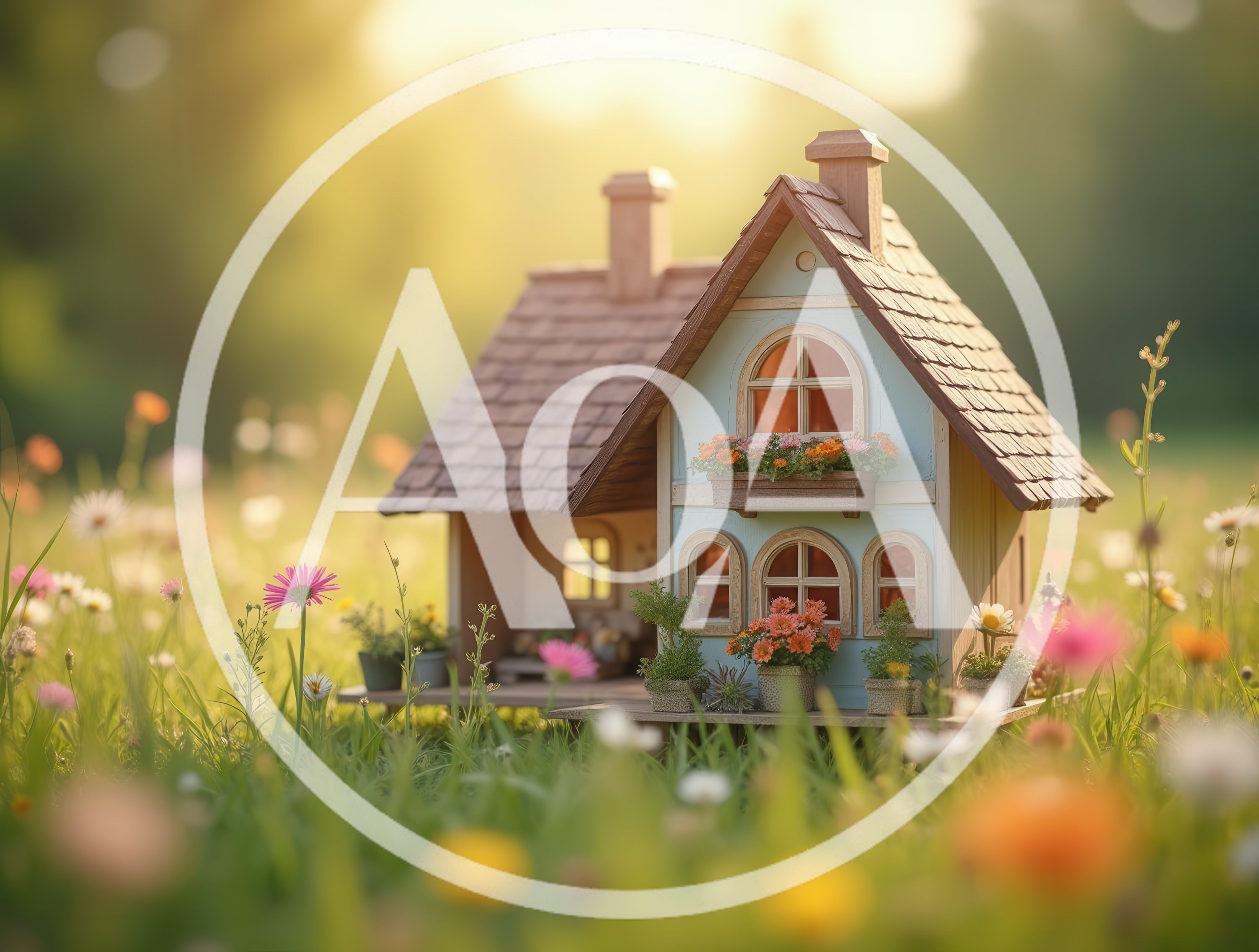 Miniature Dollhouse Sitting in a Sunny Wildflower Meadow