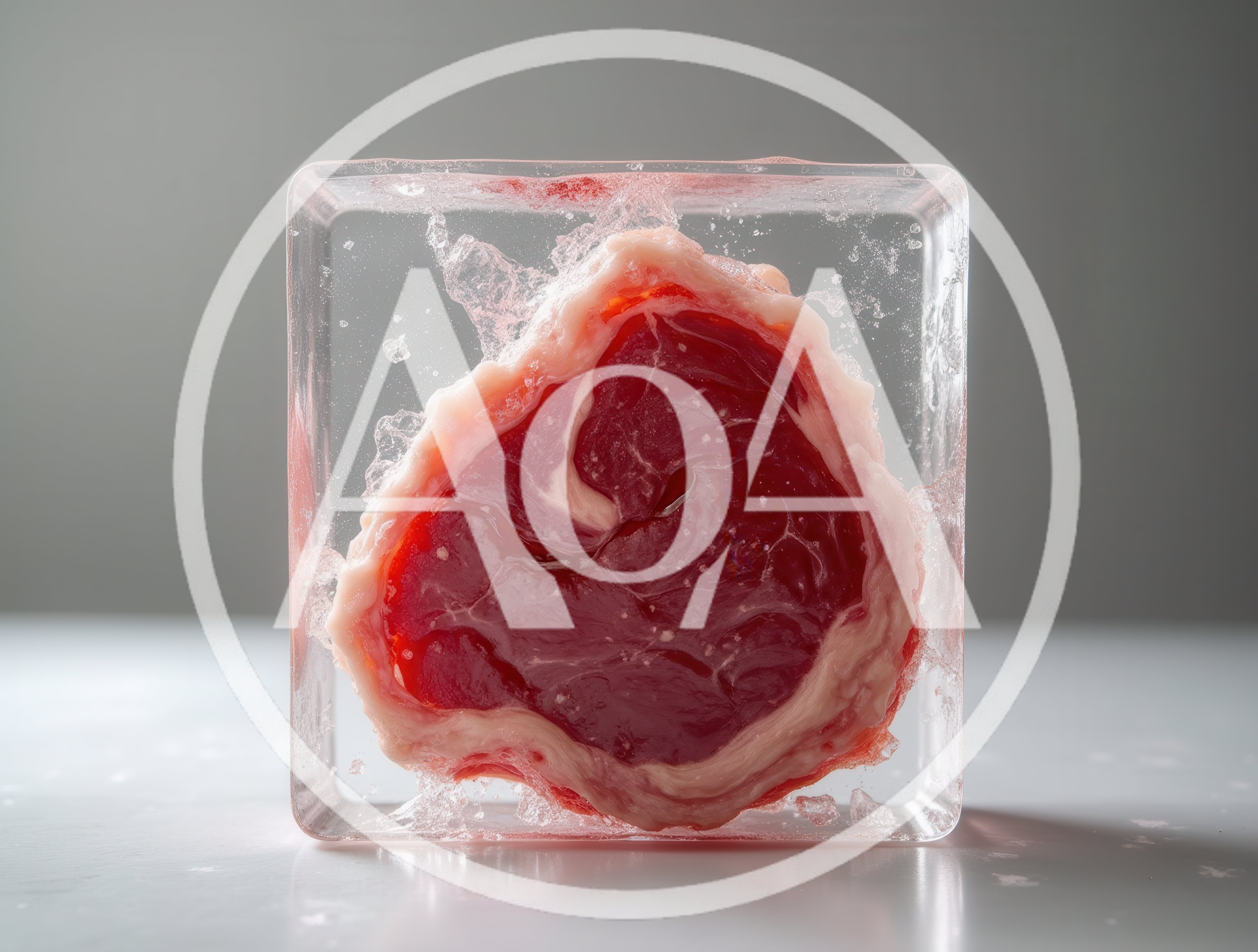 Raw Ribeye Steak Frozen Inside A Clear Ice Cube
