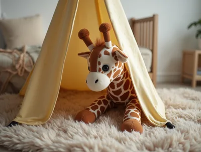 Plush Giraffe Toy Inside A Childrens Play Tent