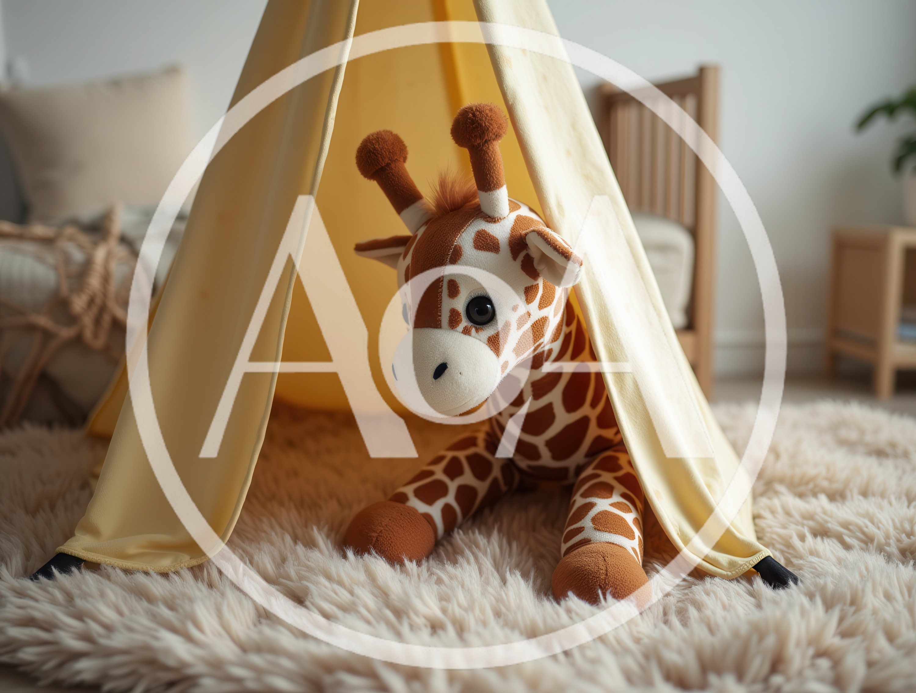 Plush Giraffe Toy Inside A Childrens Play Tent