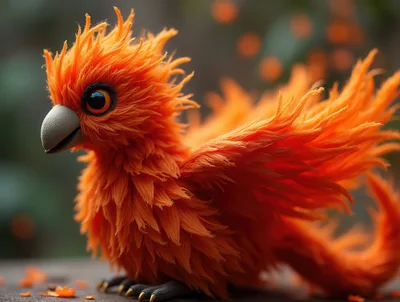 Cute Baby Phoenix Bird With Vibrant Orange Feathers