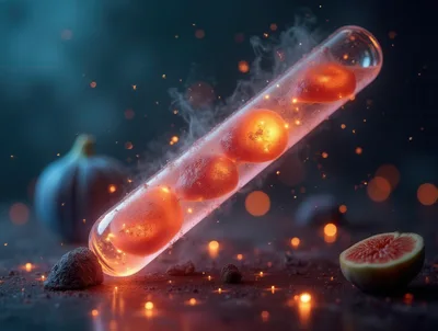 Glowing Fruit Spheres Inside A Laboratory Test Tube